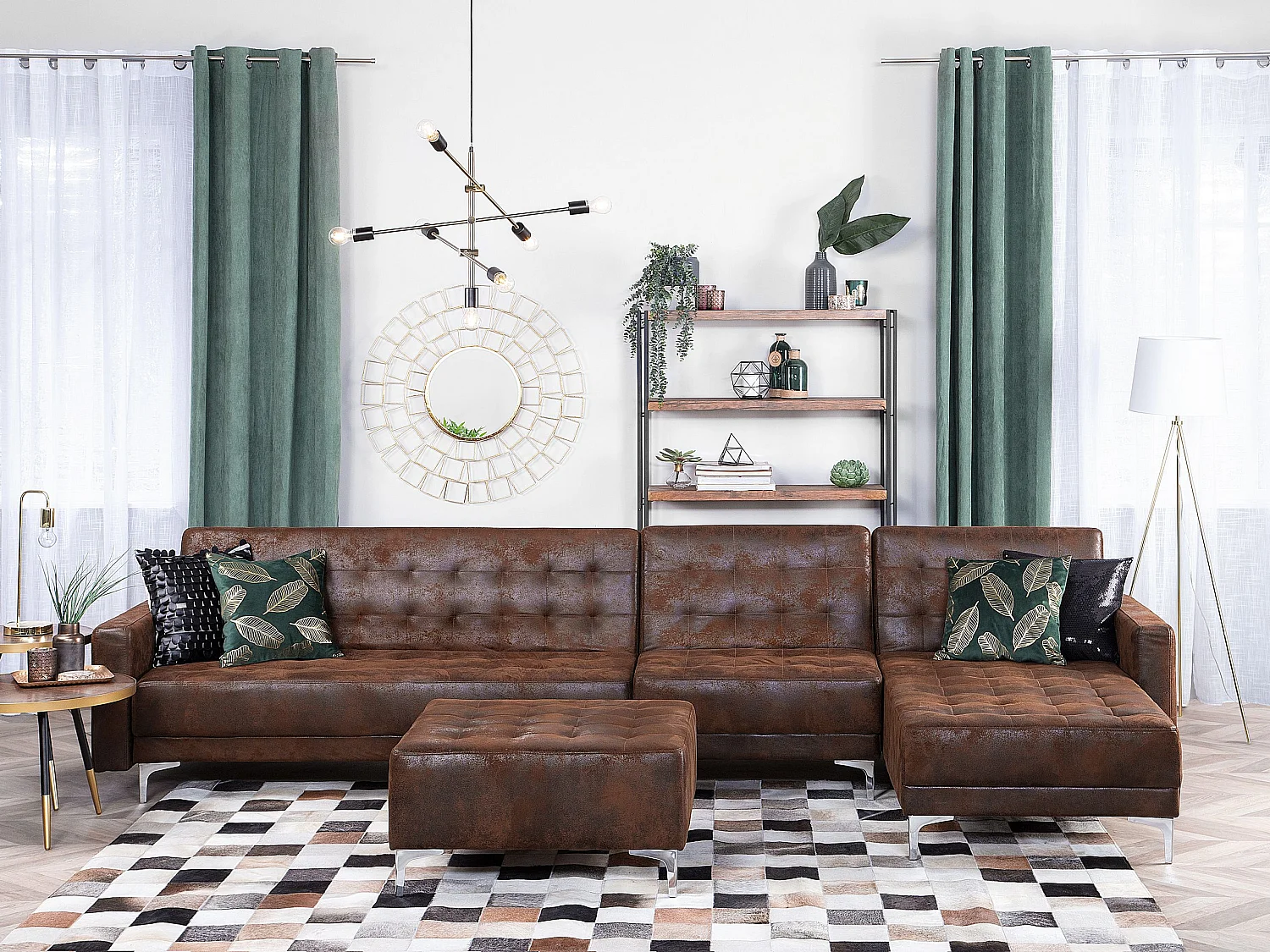 Modulsofa Schlaffunktion Lederoptik Old Style Braun linksseitig Aberdeen