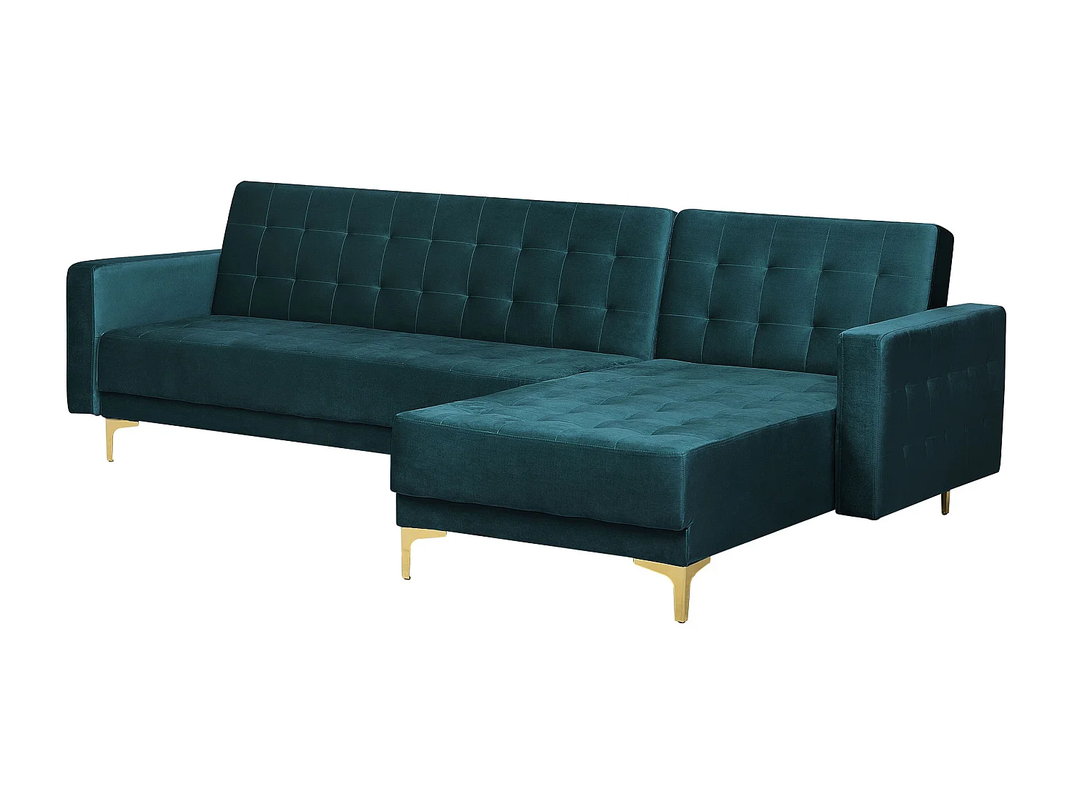 Canapé Angle à droite en Velours Bleu Paon 4 Places Dossier Réglable Aberdeen