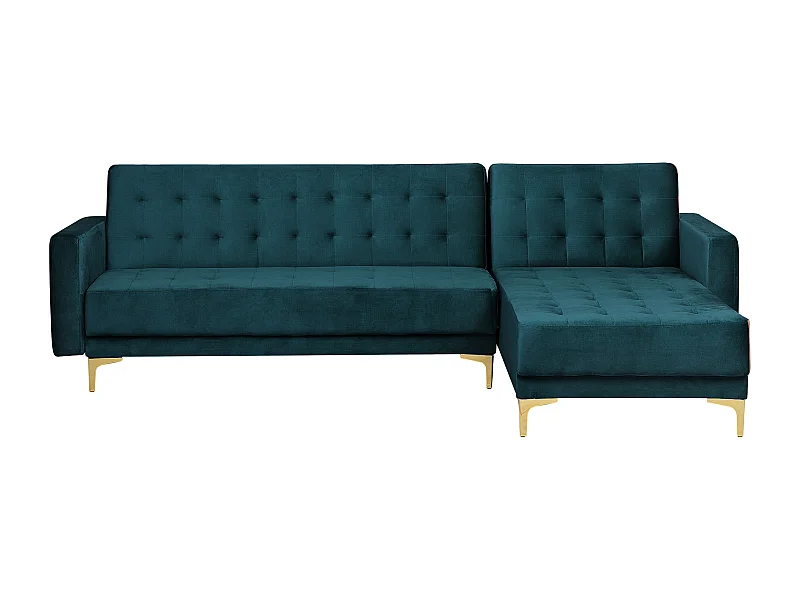 Modulaire hoekslaapbank ABERDEEN Fluweel Blauwgroen 4-zitter Linkerzijde