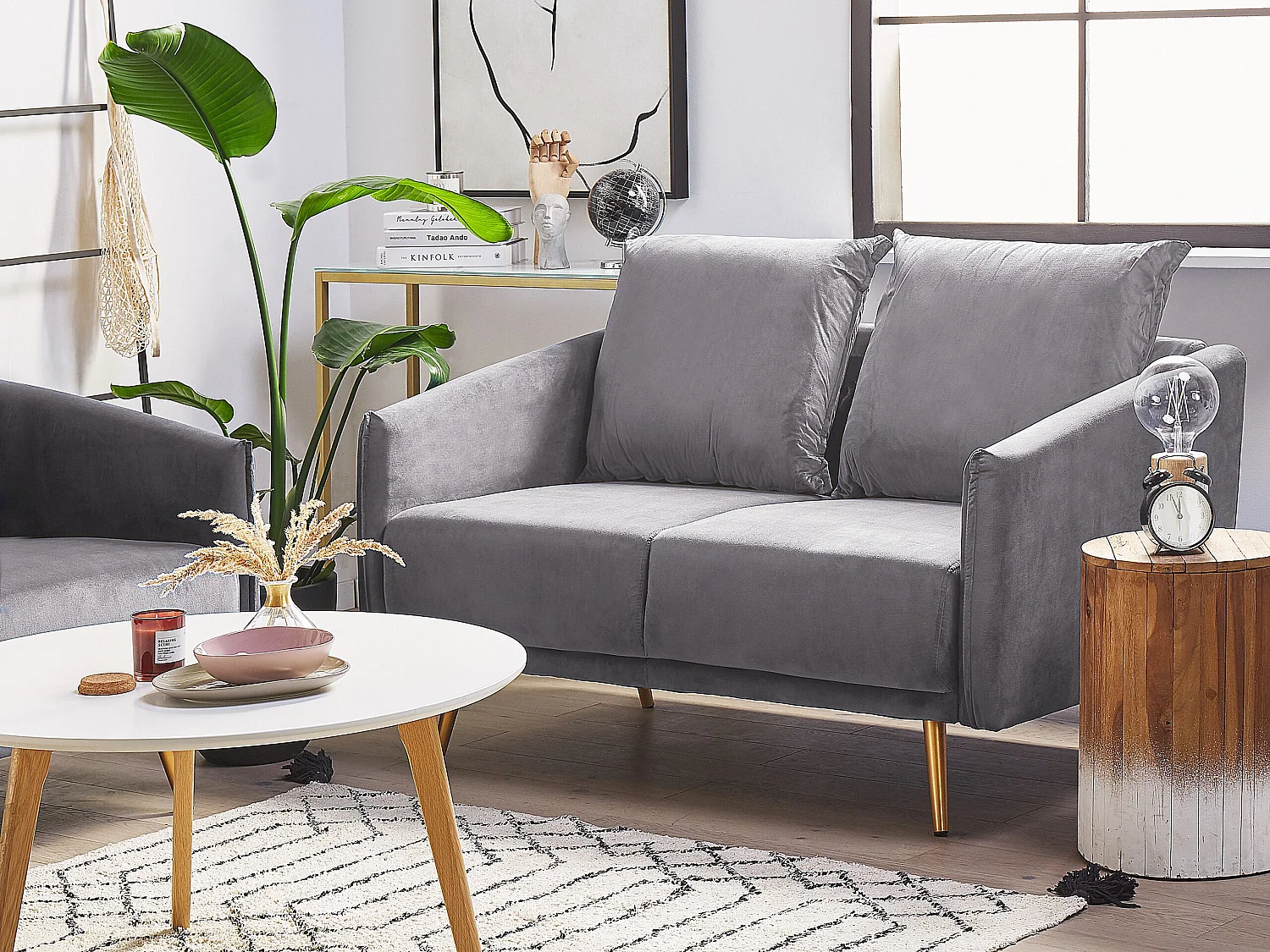 Sofa MAURA Welur Szary dla 2 osób