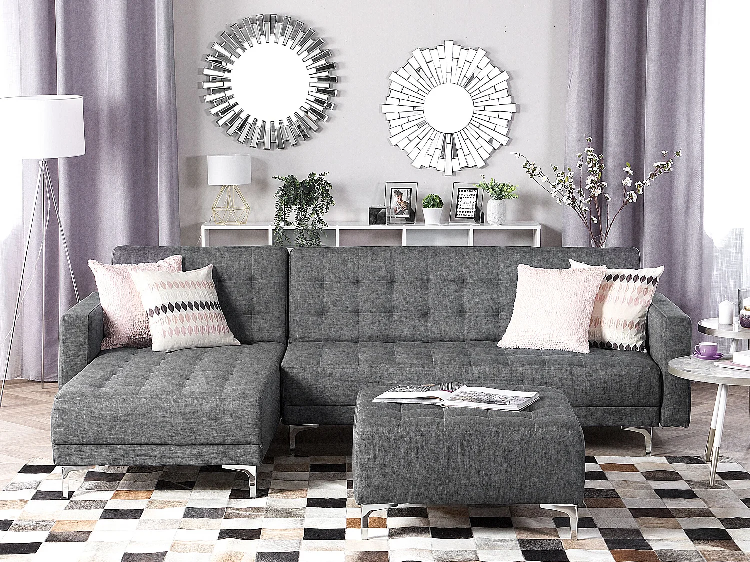 Canapé Angle à gauche Convertible Tissu Gris Elégant Moderne Classique Aberdeen