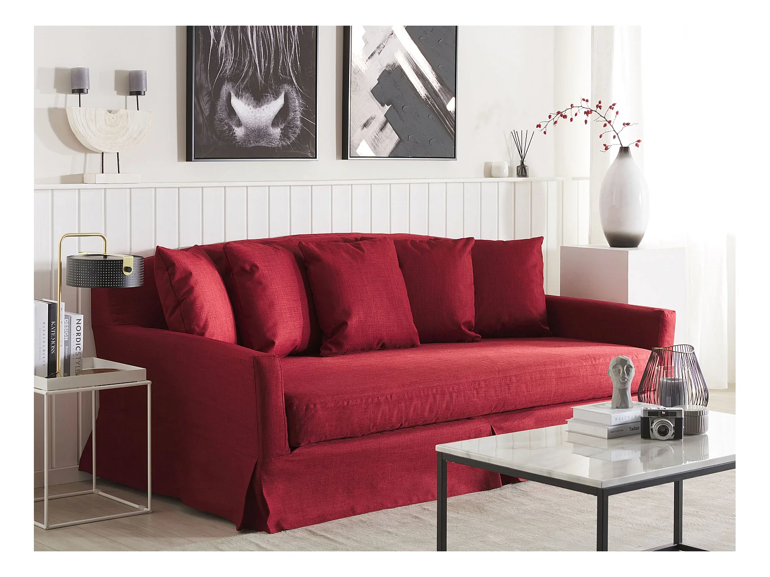 Canapé 3 places GILJA Tissu Rouge