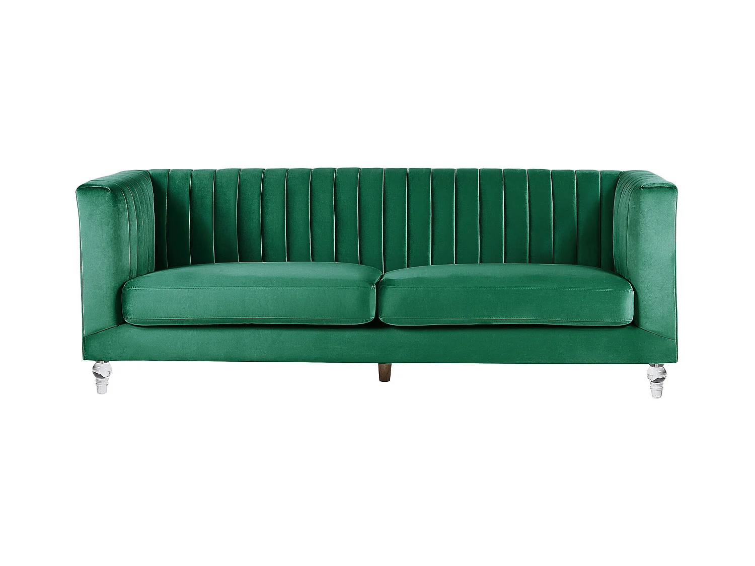 3-Sitzer Sofa Samtstoff grün gesteppt mit Acryl-Beinen dicken Sitzkissen Arvika