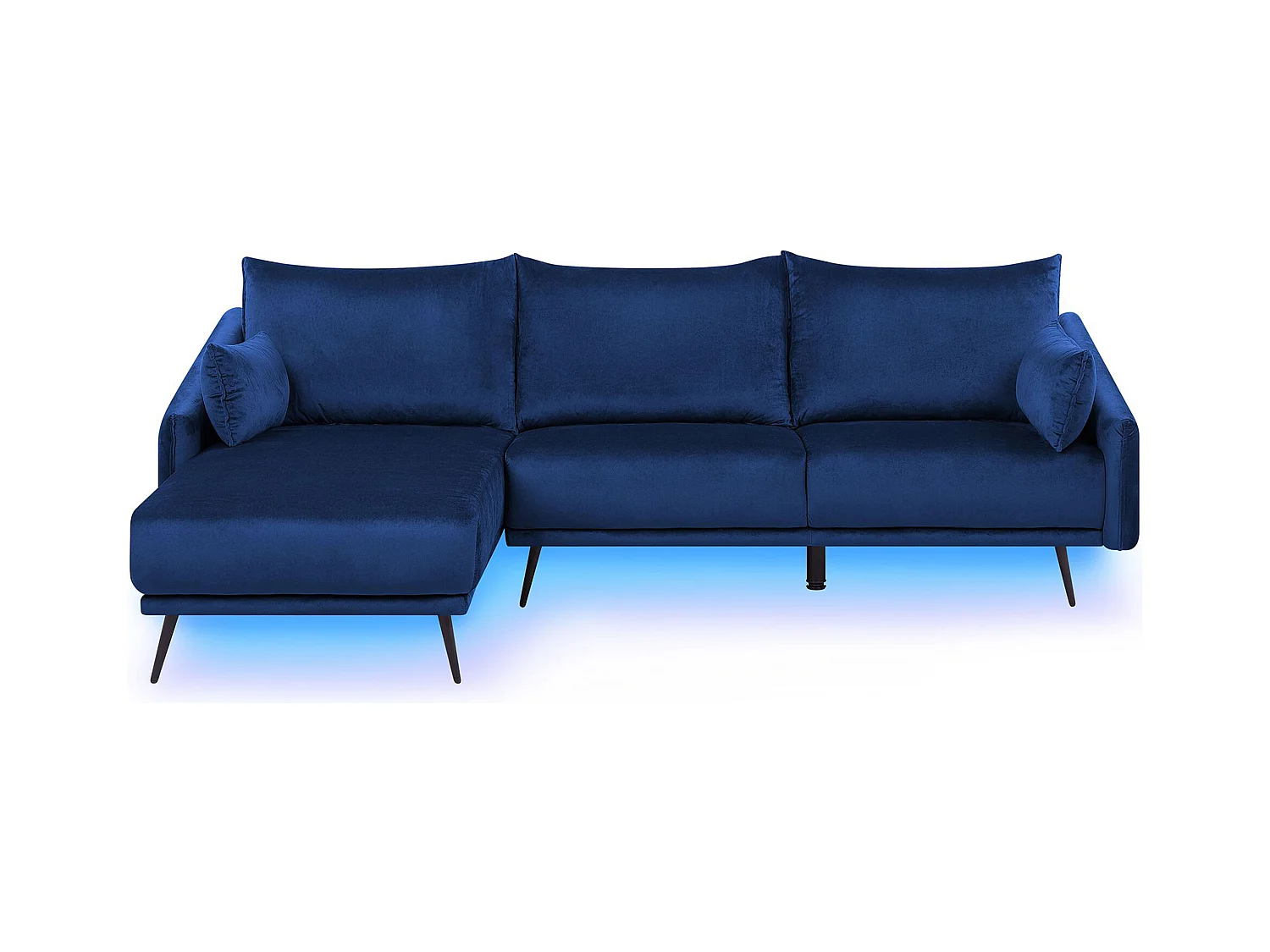 Canapé d'Angle - Varde - en Velours Bleu Marine avec LED Moderne pour 3 Personnes