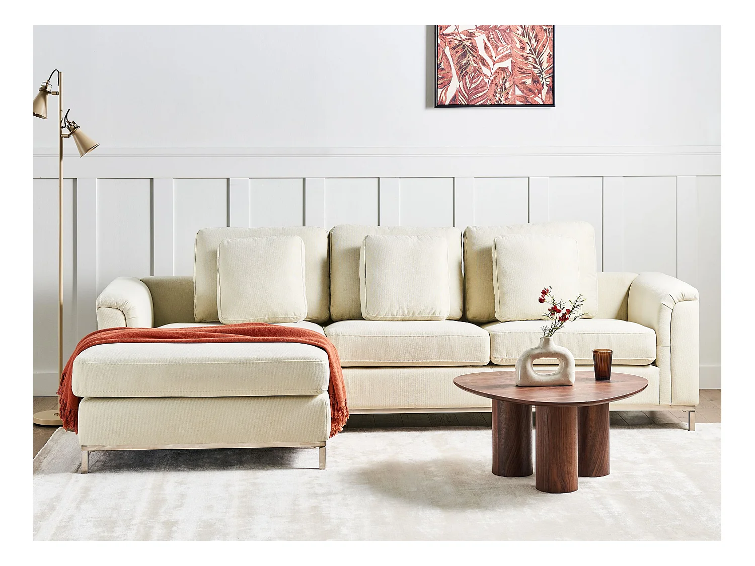 Modernes Ecksofa Polsterbezug 3 Zierkissen beige rechtsseitig Oslo