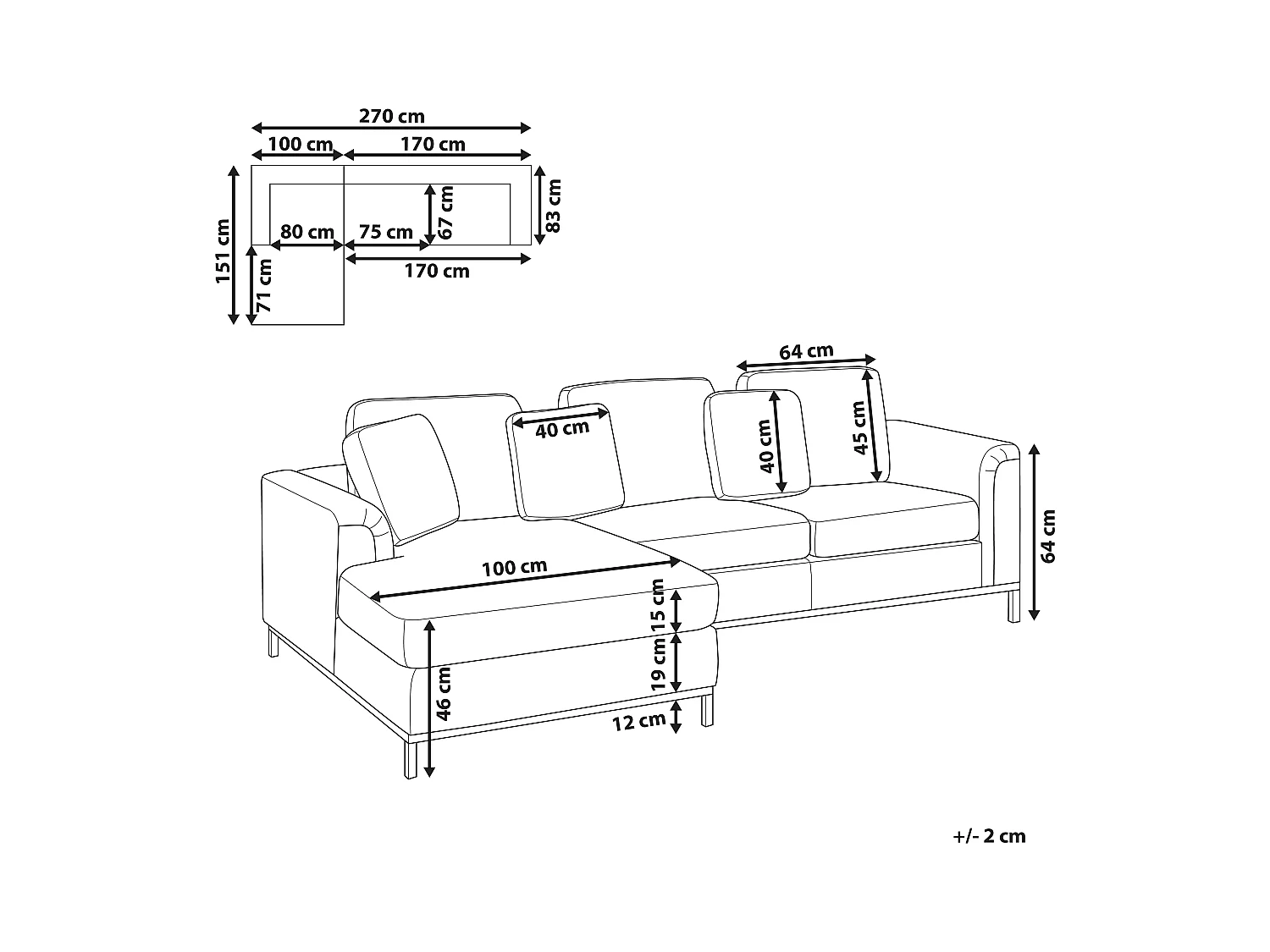 Modernes Ecksofa Polsterbezug 3 Zierkissen beige rechtsseitig Oslo