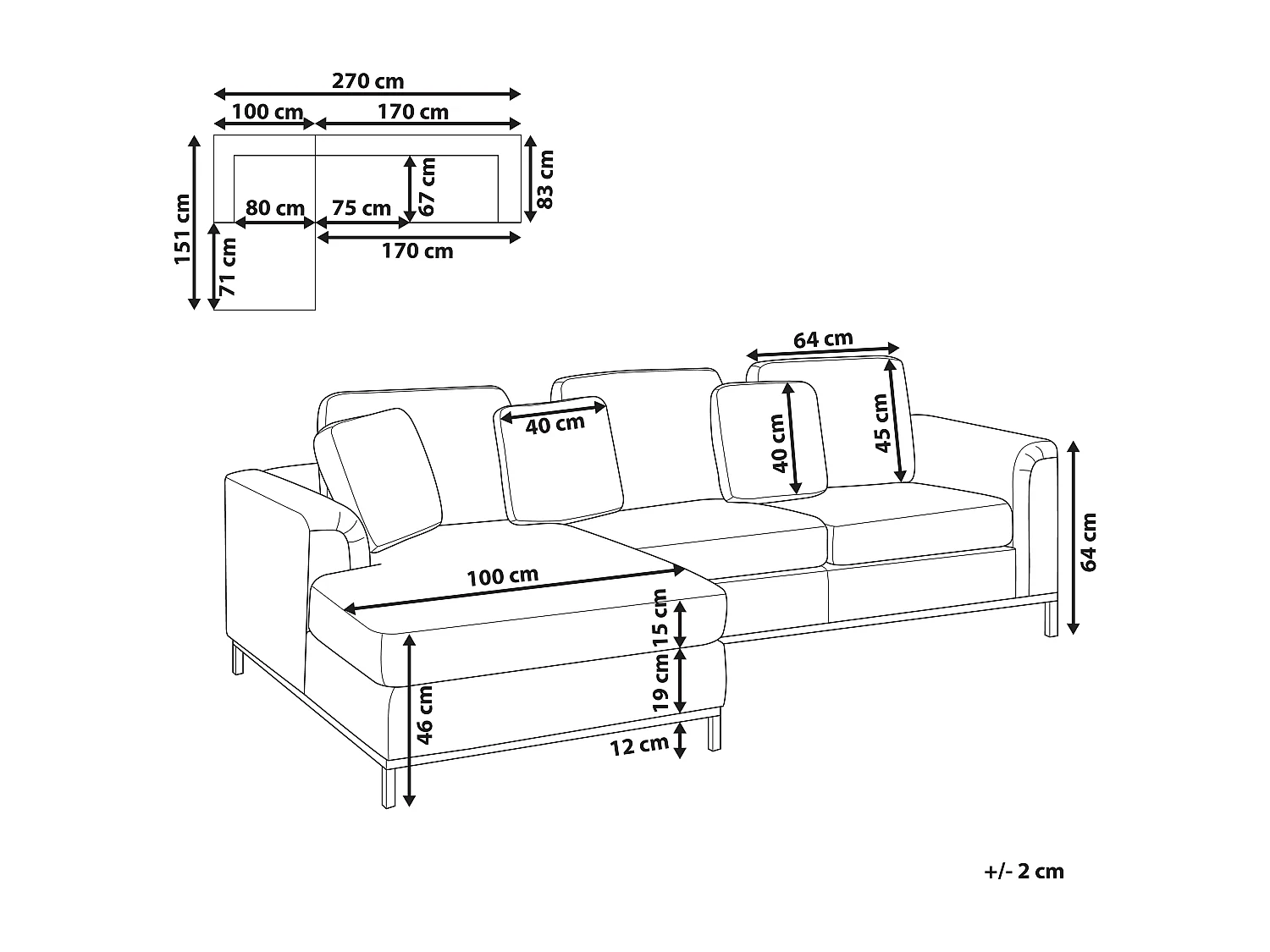 Modernes Ecksofa Polsterbezug 3 Zierkissen beige rechtsseitig Oslo
