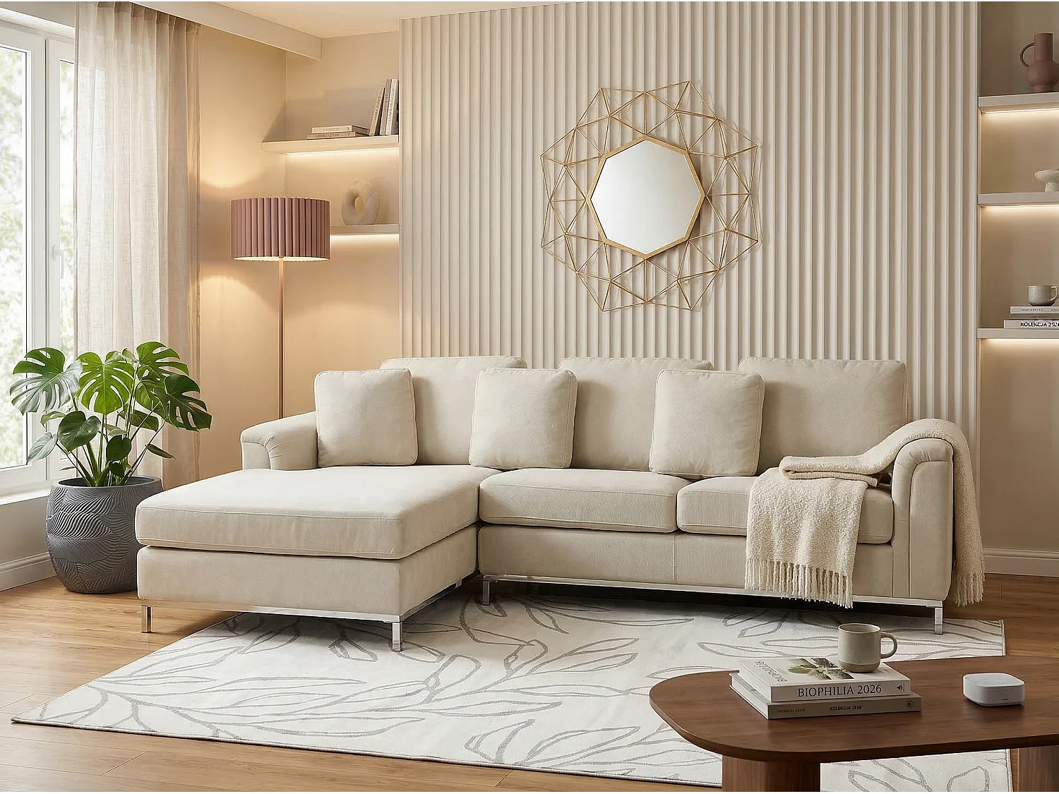 Divano angolare OSLO Tessuto Beige chiaro 4 posti Lato destro