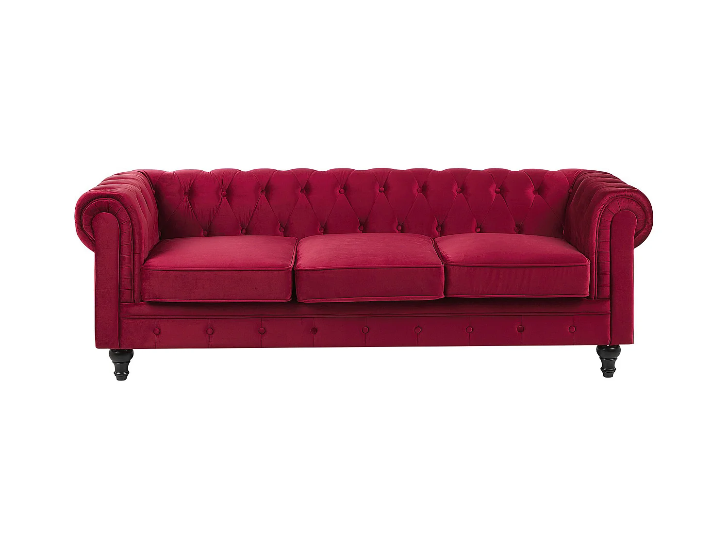Canapé 3 places CHESTERFIELD Velours Rouge foncé