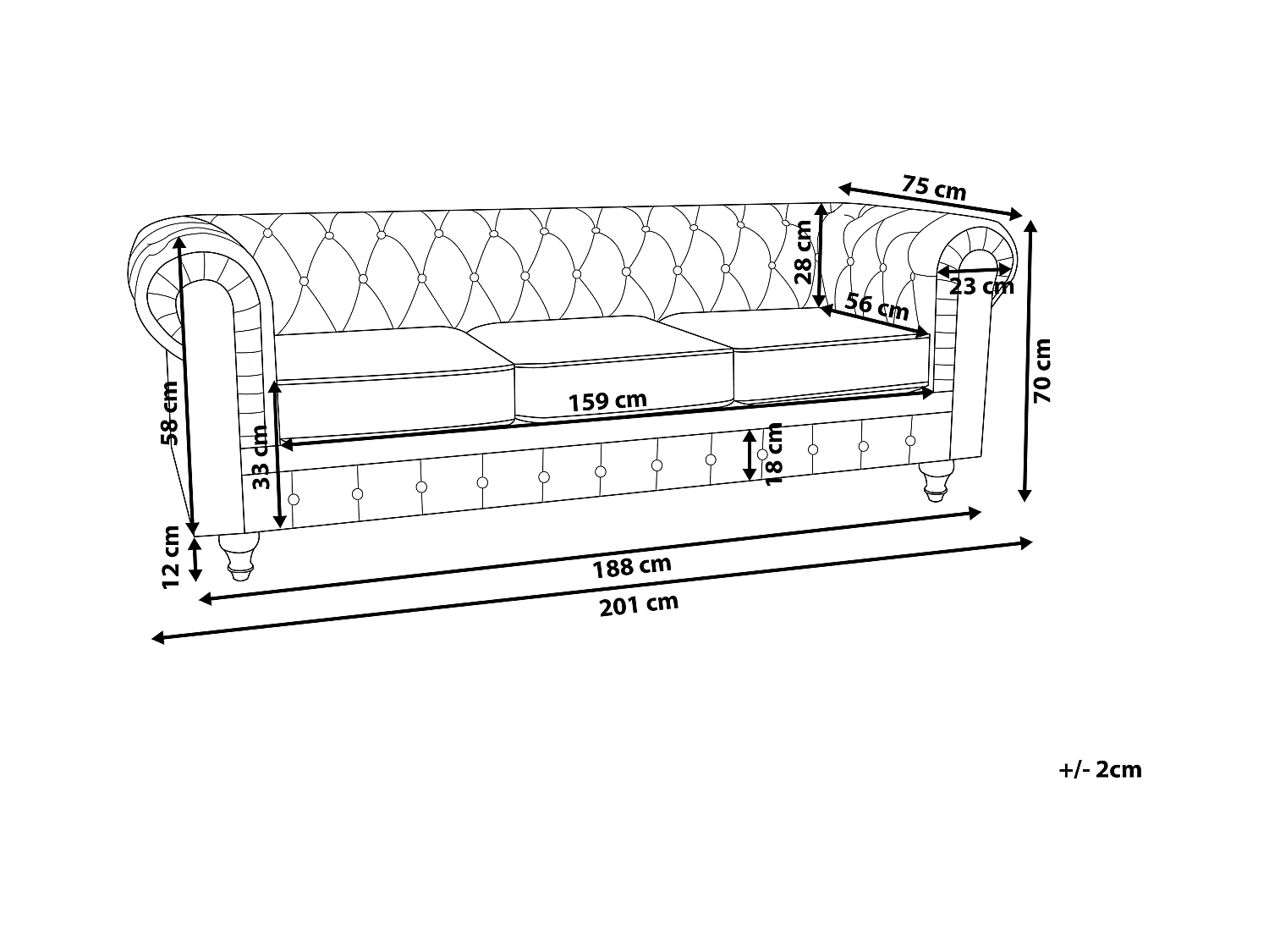 Bank CHESTERFIELD Fluweel Donkerrood 3-zitter