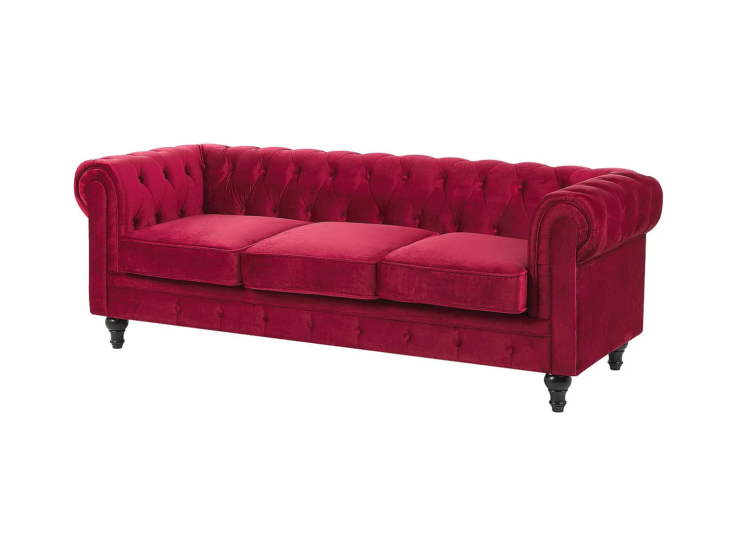 Bank CHESTERFIELD Fluweel Donkerrood 3-zitter