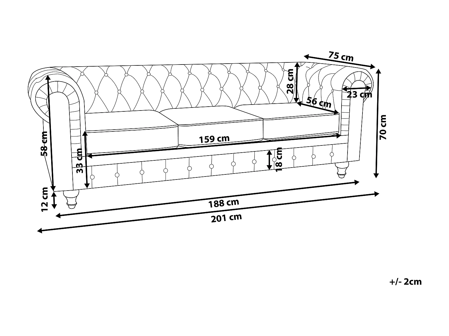 Sofá CHESTERFIELD Terciopelo Rojo oscuro 3 plazas