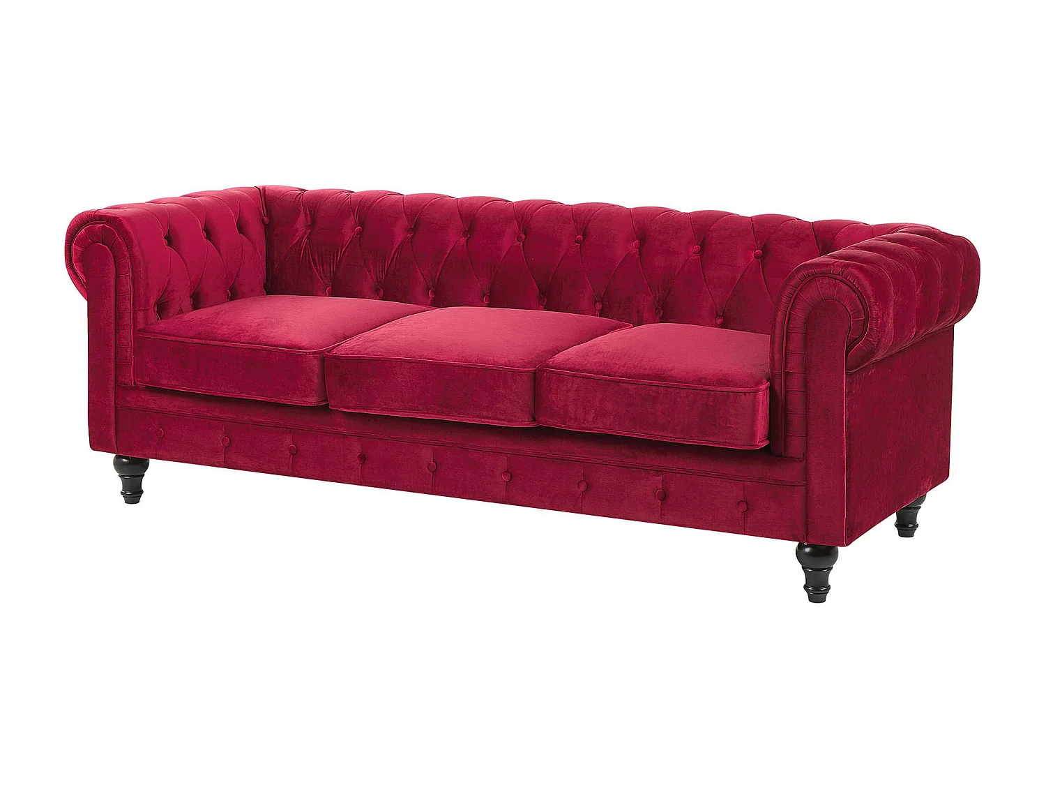 Canapé 3 places CHESTERFIELD Velours Rouge foncé
