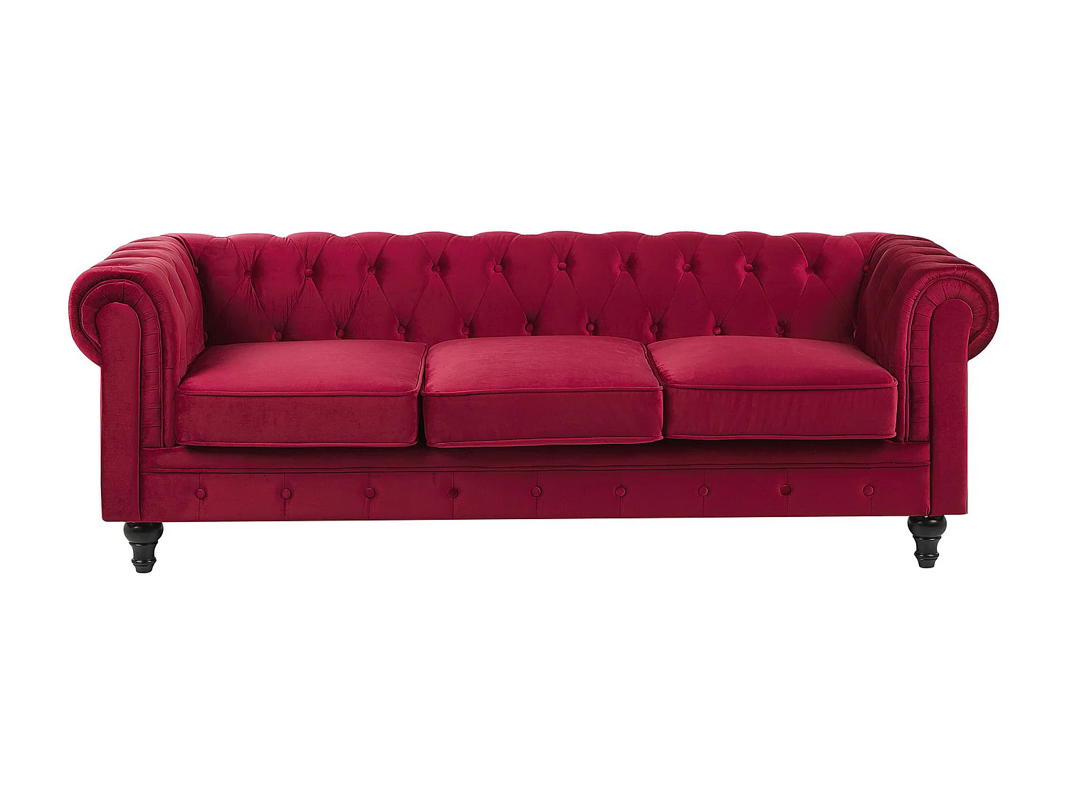 Bank CHESTERFIELD Fluweel Donkerrood 3-zitter