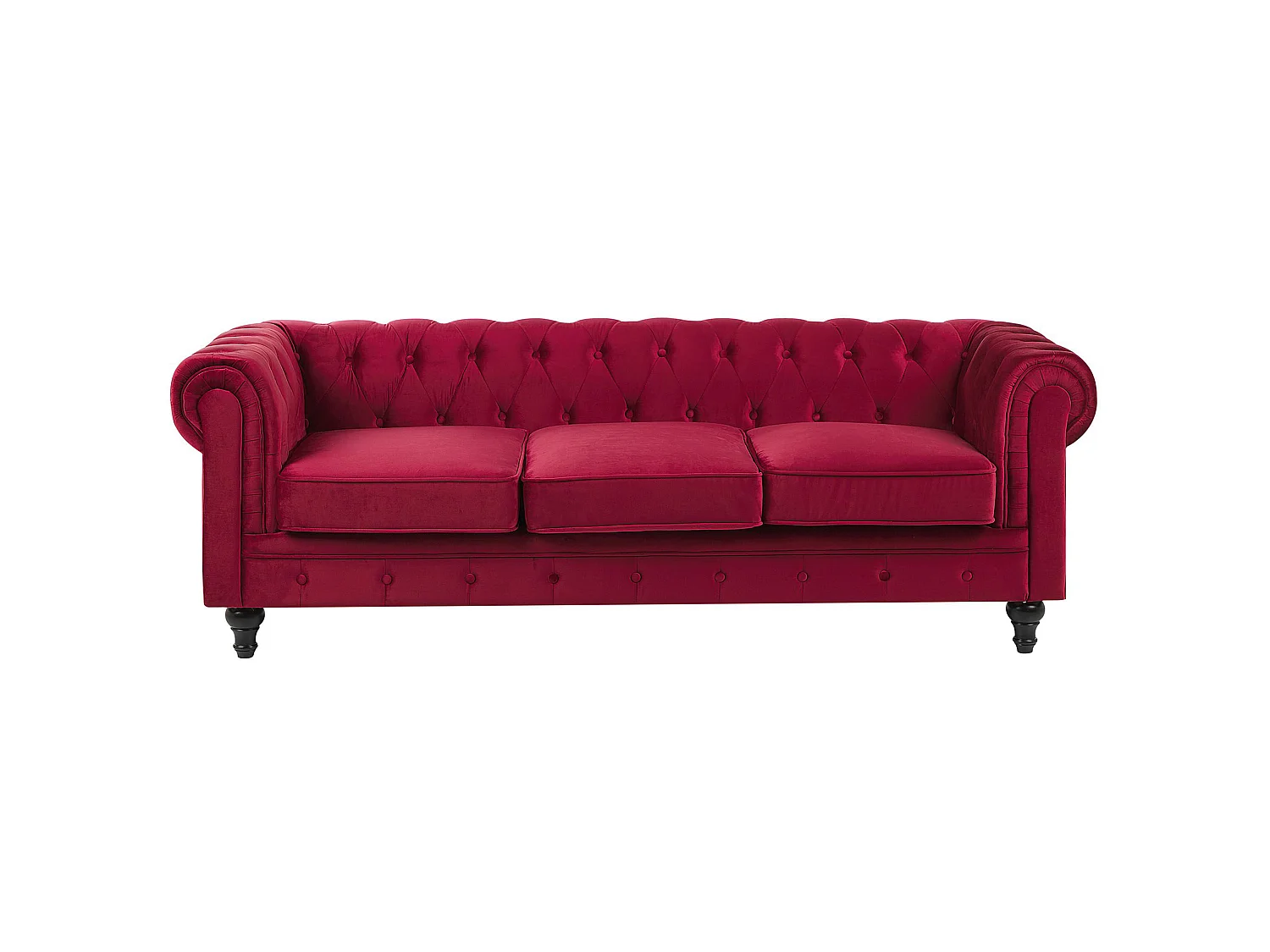 Bank CHESTERFIELD Fluweel Donkerrood 3-zitter