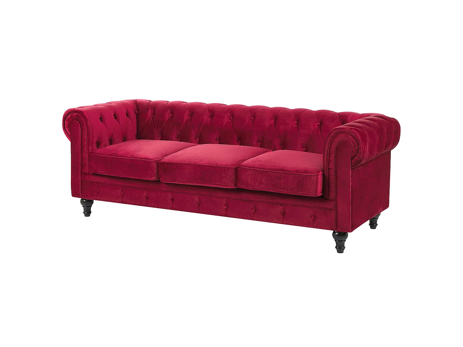 Bank CHESTERFIELD Fluweel Donkerrood 3-zitter