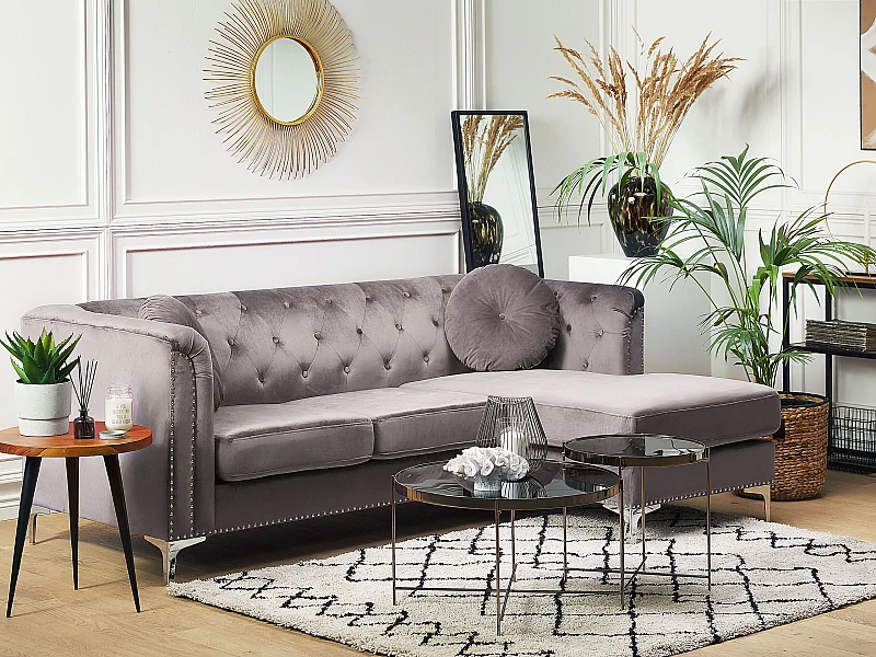 Elegantes Ecksofa aus Samtstoff linksseitig grau Flen