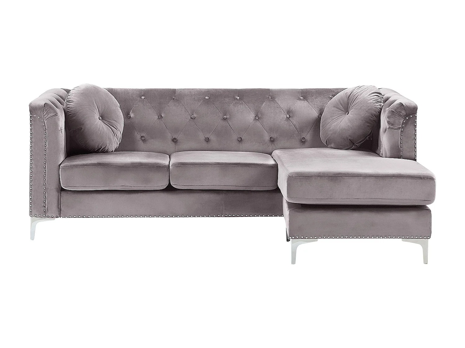 Elegantes Ecksofa aus Samtstoff linksseitig grau Flen