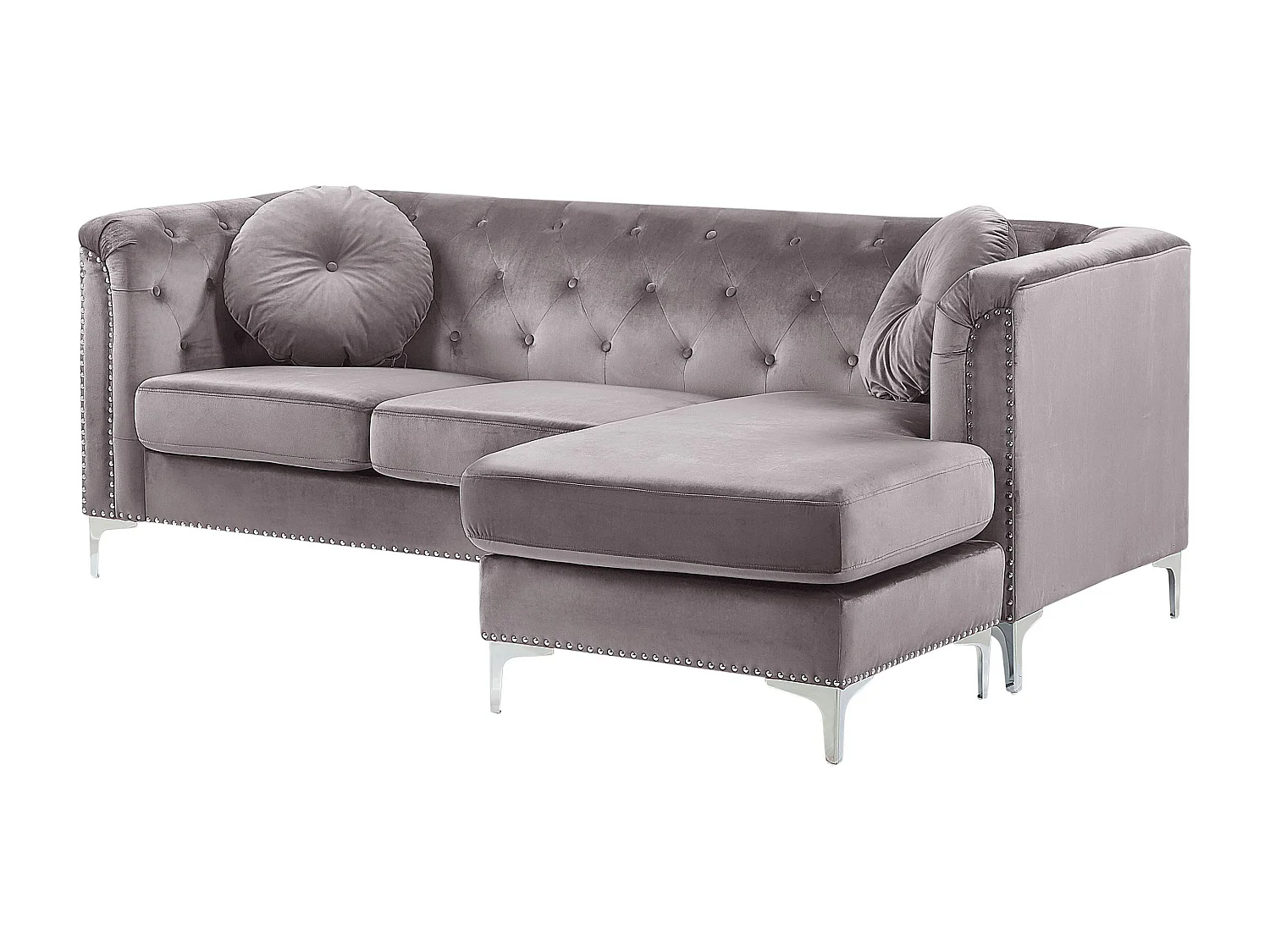 Elegantes Ecksofa aus Samtstoff linksseitig grau Flen