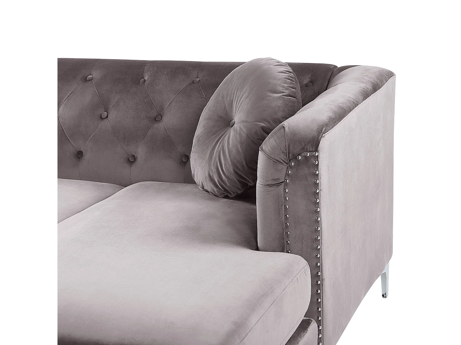 Elegantes Ecksofa aus Samtstoff linksseitig grau Flen
