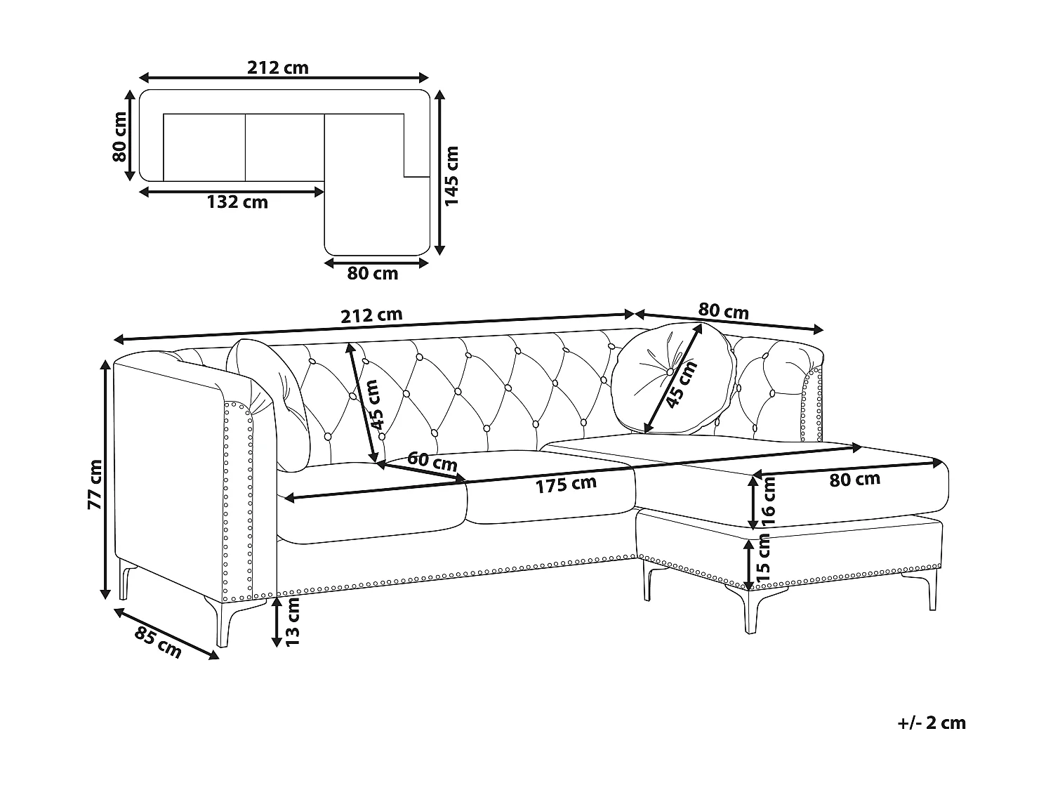 Elegantes Ecksofa aus Samtstoff linksseitig grau Flen