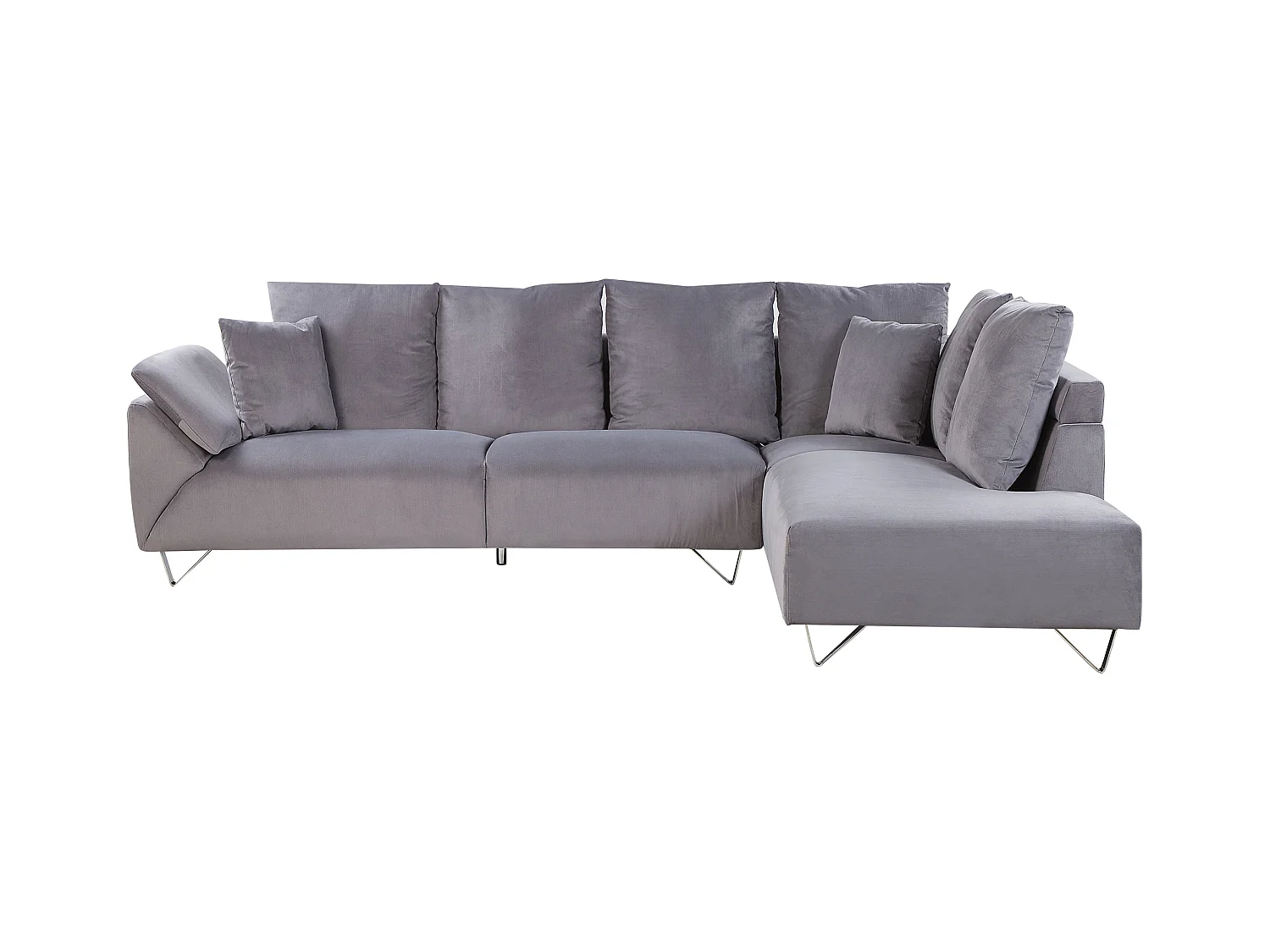 Canapé d'Angle à Gauche - Lunner - en Velours Côtelé, Gris, Pieds Chromés