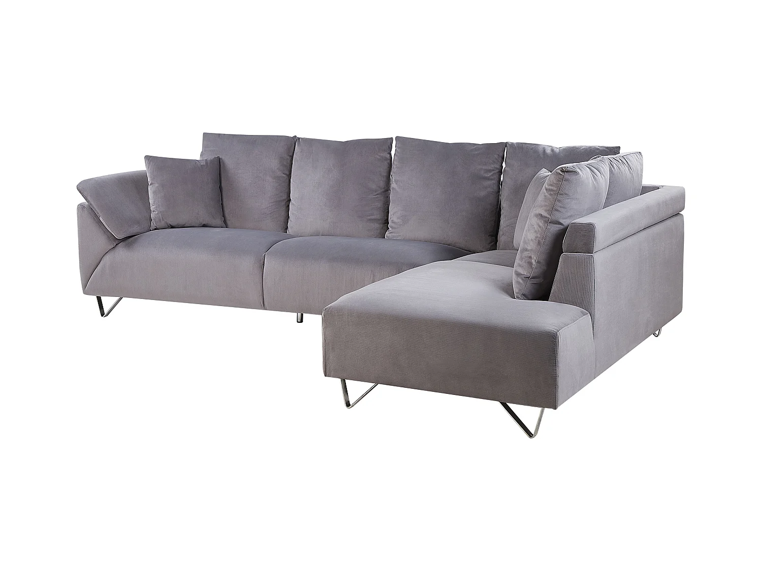 Canapé d'Angle à Gauche - Lunner - en Velours Côtelé, Gris, Pieds Chromés
