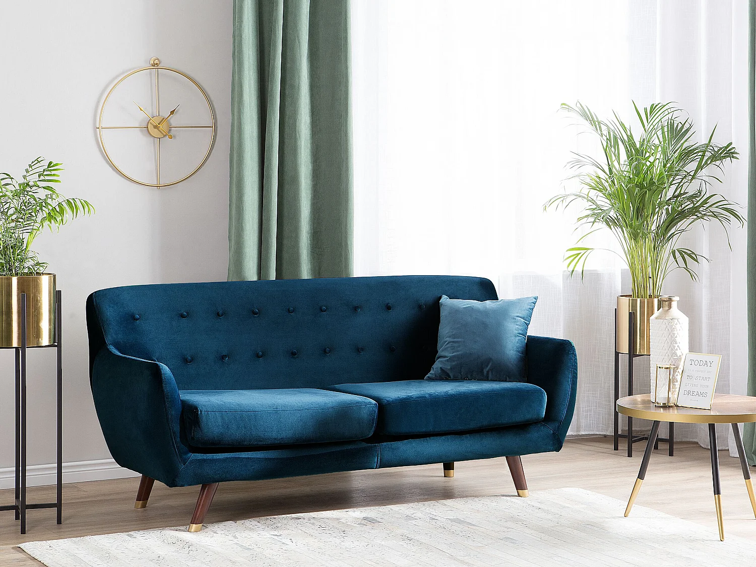 Sofa BODO Samtstoff Marineblau 3-Sitzer