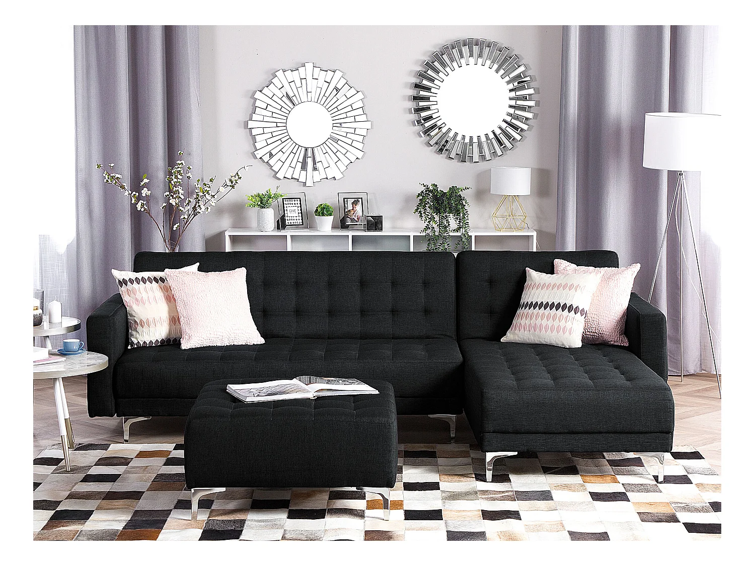 Canapé Angle à droite Convertible en Tissu Gris Graphite Dossier Réglable Aberdeen