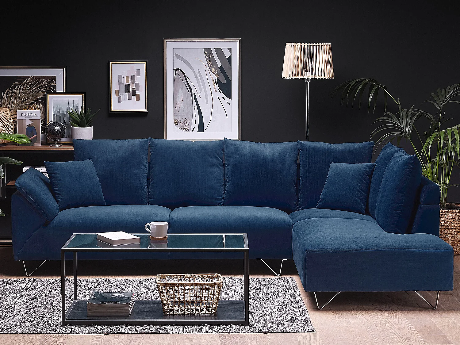 Hoekbank LUNNER Corduroy Marineblauw Linkerzijde
