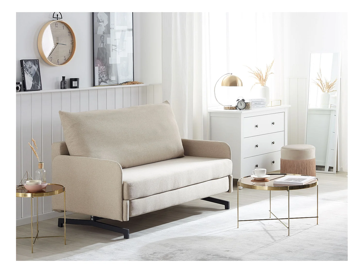 Canapé-lit 2 places BELFAST Tissu Beige