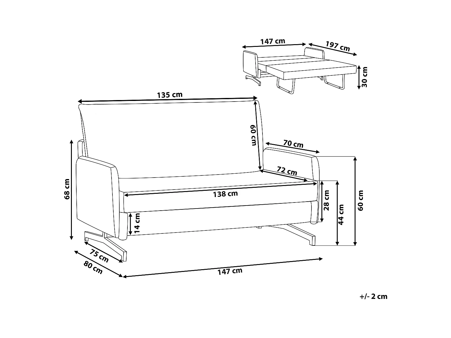 Canapé-lit 2 places BELFAST Tissu Beige