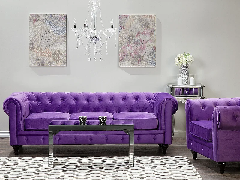 Canapé 3 places CHESTERFIELD Velours Violet
