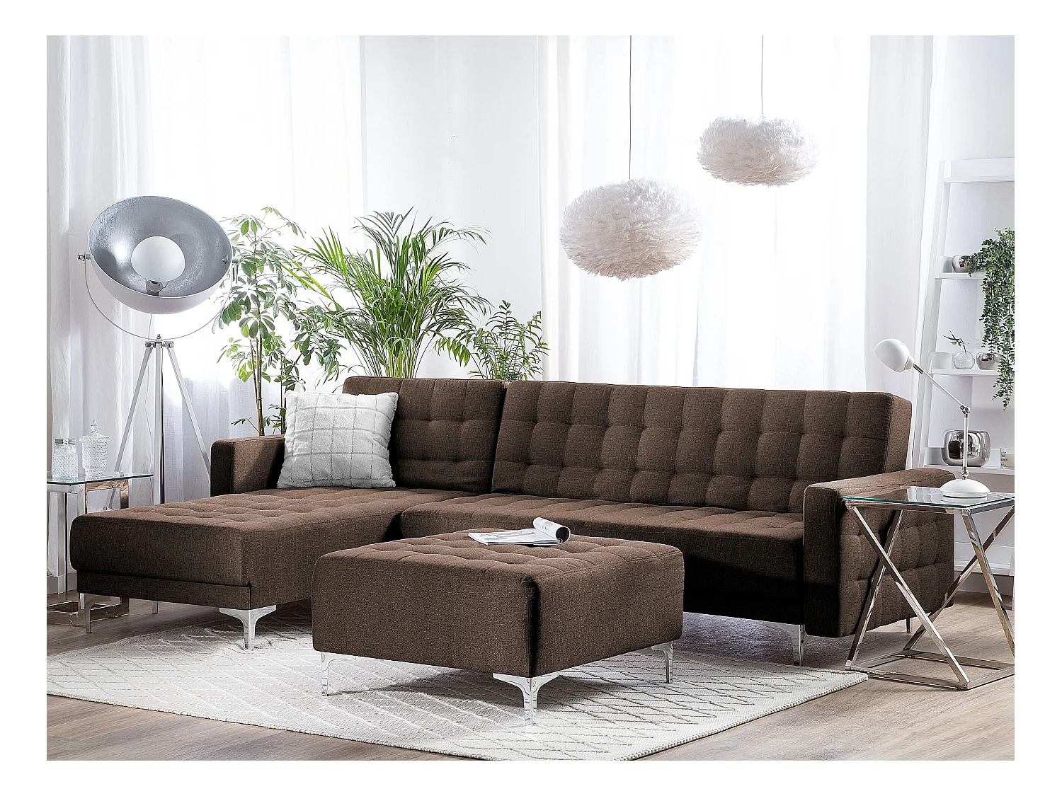 Canapé Angle à gauche Convertible Tissu Marron Foncé Moderne Classique Aberdeen