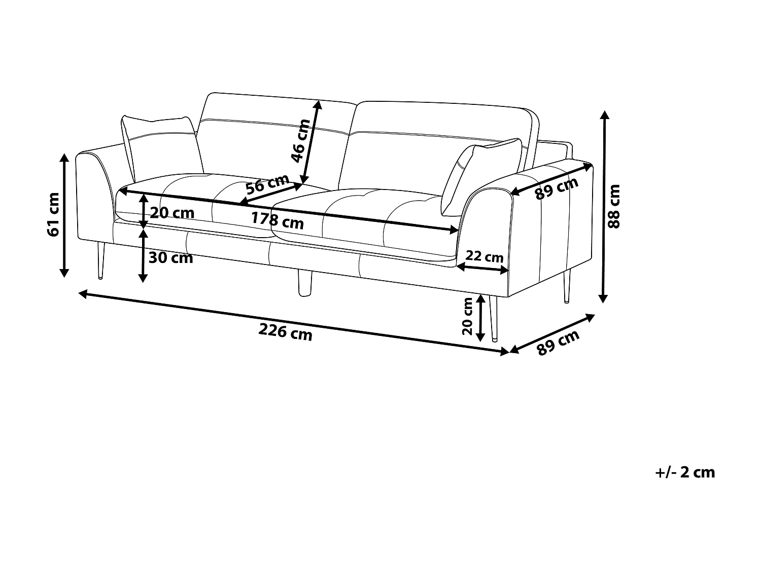 Sofa TORGET Skóra naturalna Czarny dla 3 osób