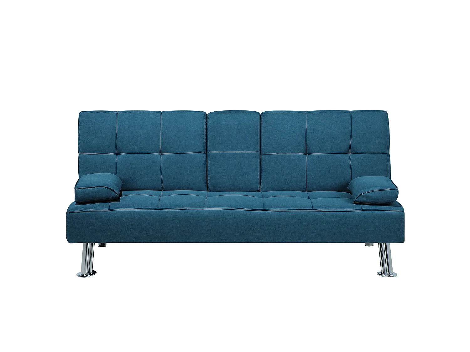 3-Sitzer Schlafsofa Stoffbezug blau mit integriertem Tisch Klapparmlehne Roxen