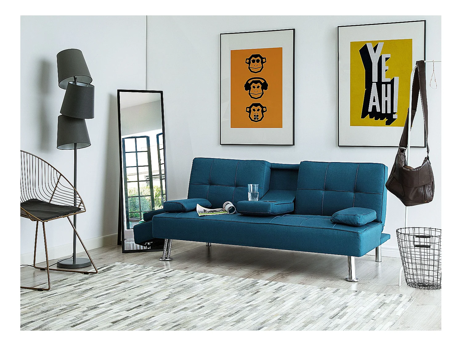 Canapé-lit 3 places ROXEN Tissu Bleu