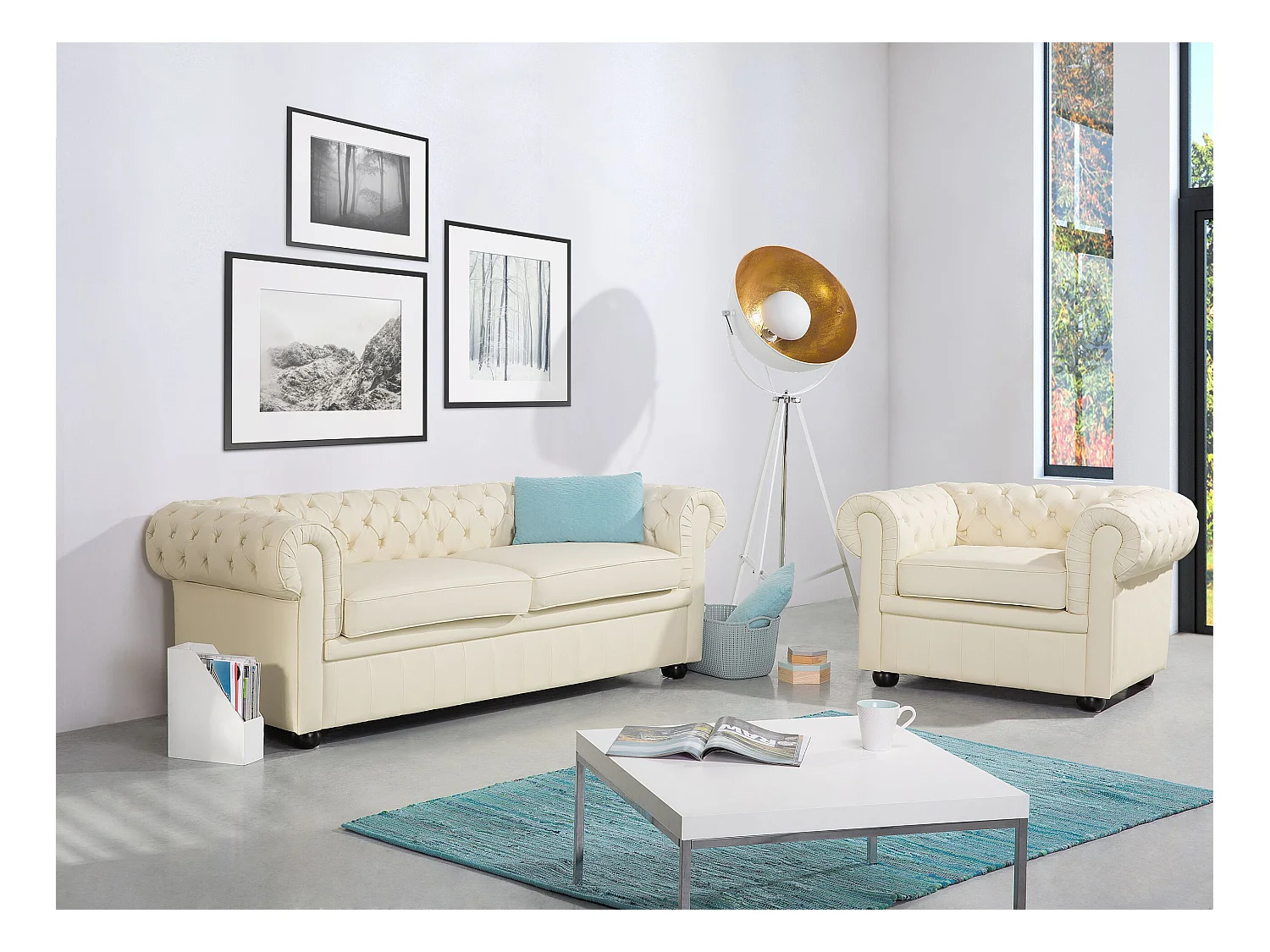 Klassisches Sofa im englischen Stil Echtleder beige / creme Chesterfield