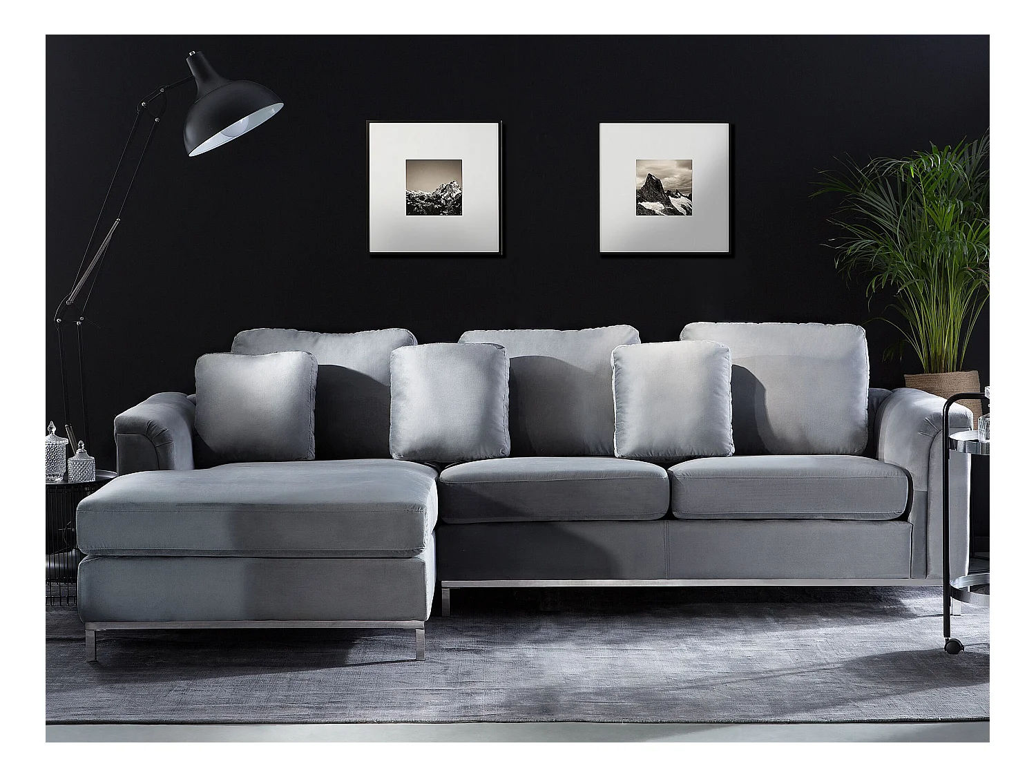 Sofá esquinero OSLO Terciopelo Gris 4 plazas Derecha