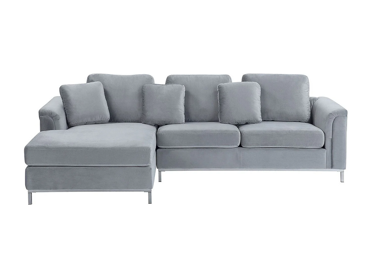 Canapé Angle à Droite en Velours Gris Dossier Matelassé Housses Amovibles Oslo