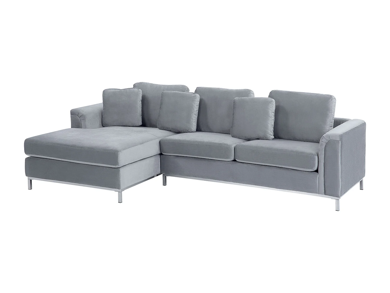 Canapé Angle à Droite en Velours Gris Dossier Matelassé Housses Amovibles Oslo