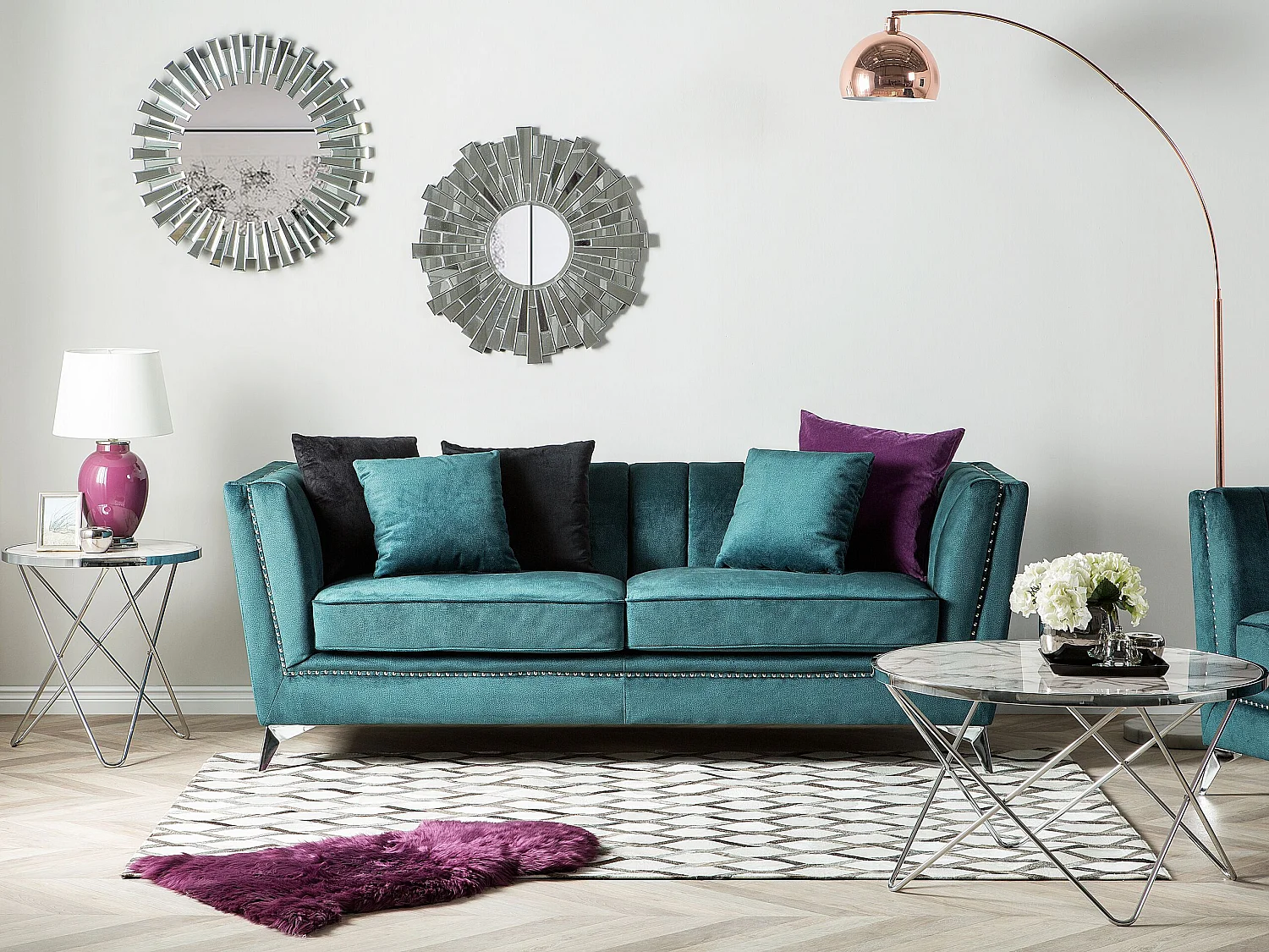 Sofa aus Samtstoff Blau-Grün 3-Sitzer modernes Wohnzimmer-Sofa Gaula