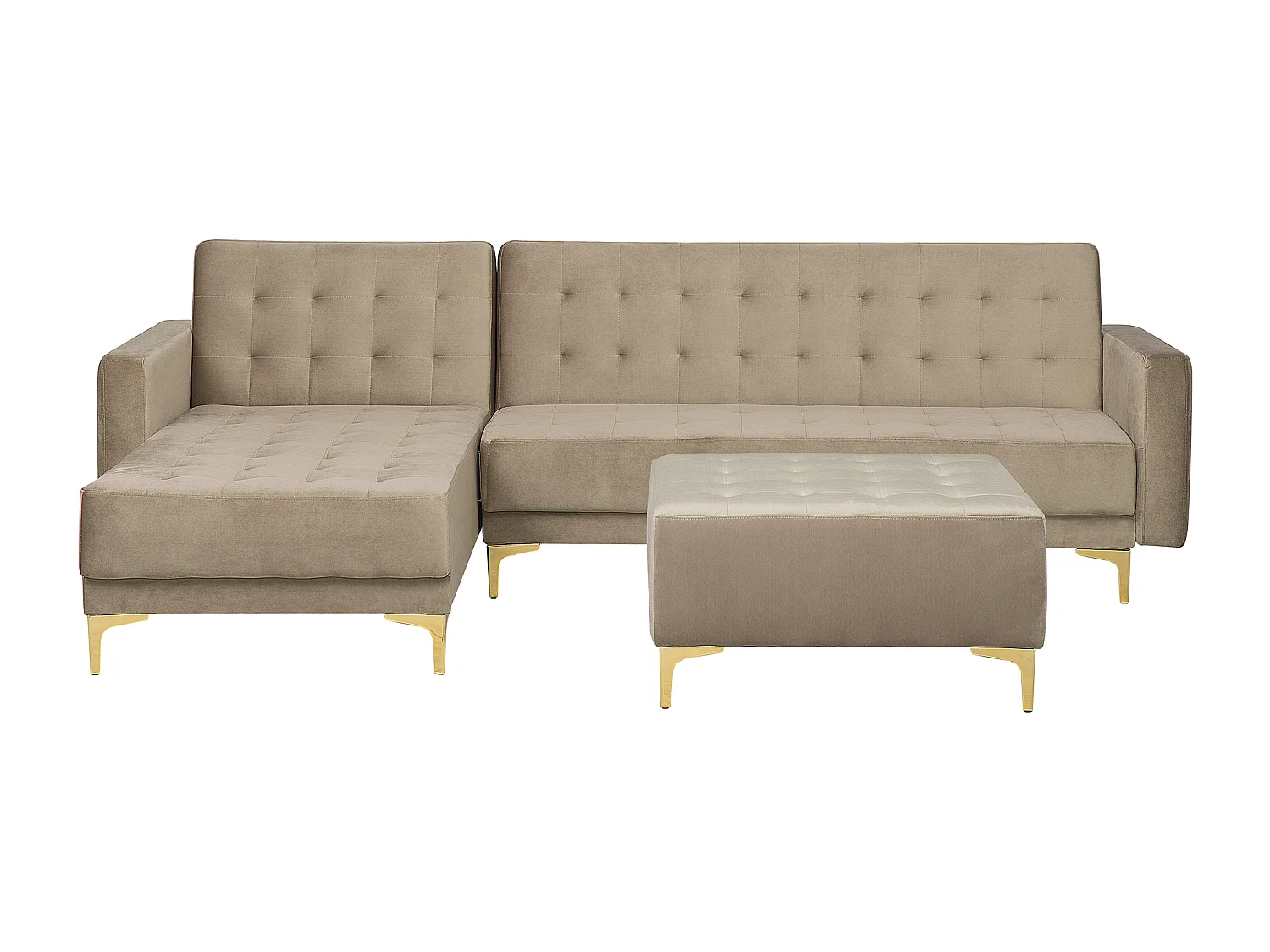 Sofá-cama de canto modular ABERDEEN Veludo Cor de areia com repousa-pés 4 lugares à direita