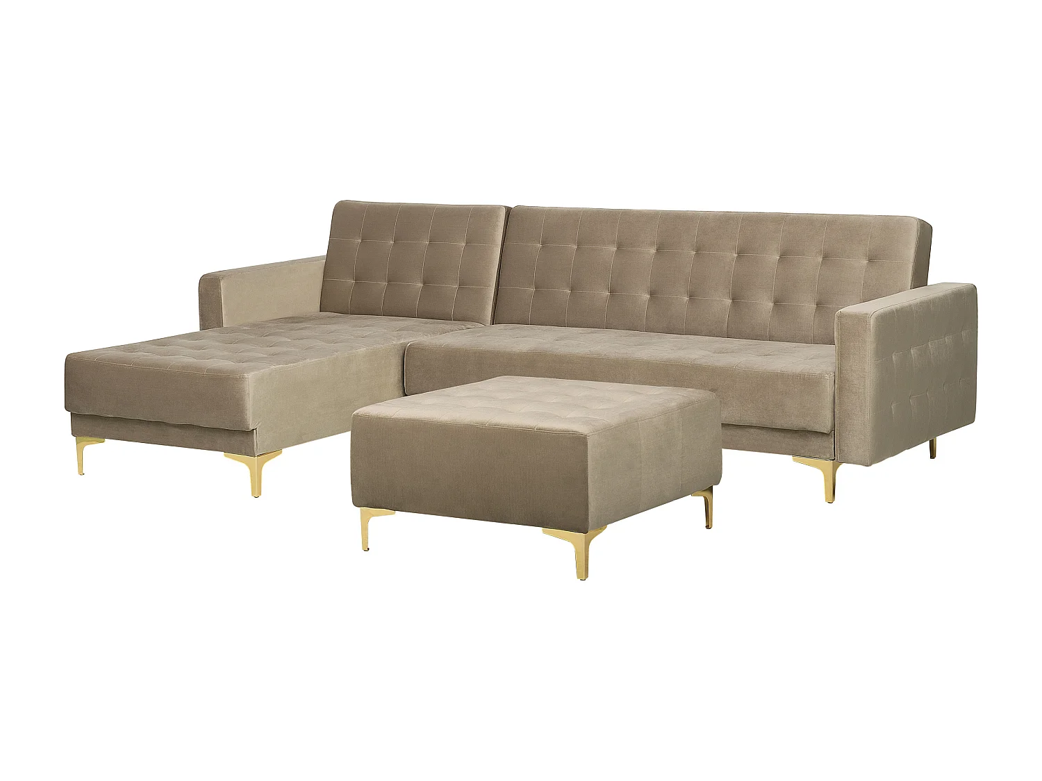 Sofá-cama de canto modular ABERDEEN Veludo Cor de areia com repousa-pés 4 lugares à direita