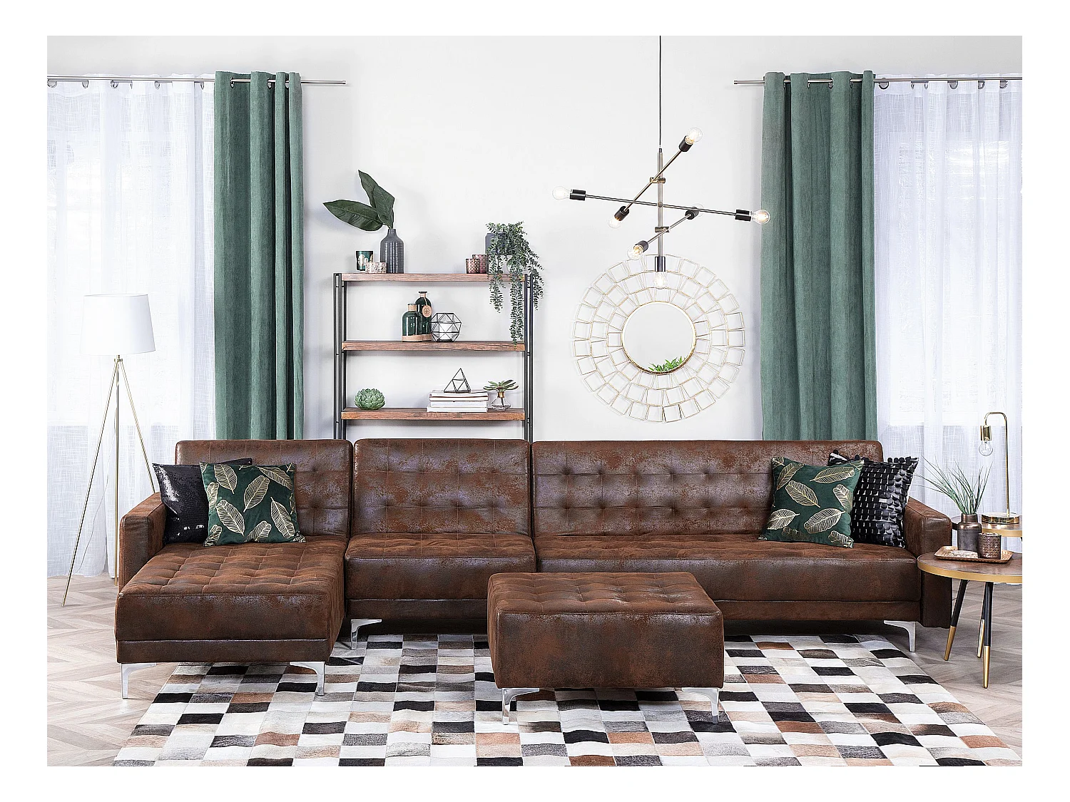 Grand Canapé Angle à Droit - Aberdeen - Cuir PU Marron