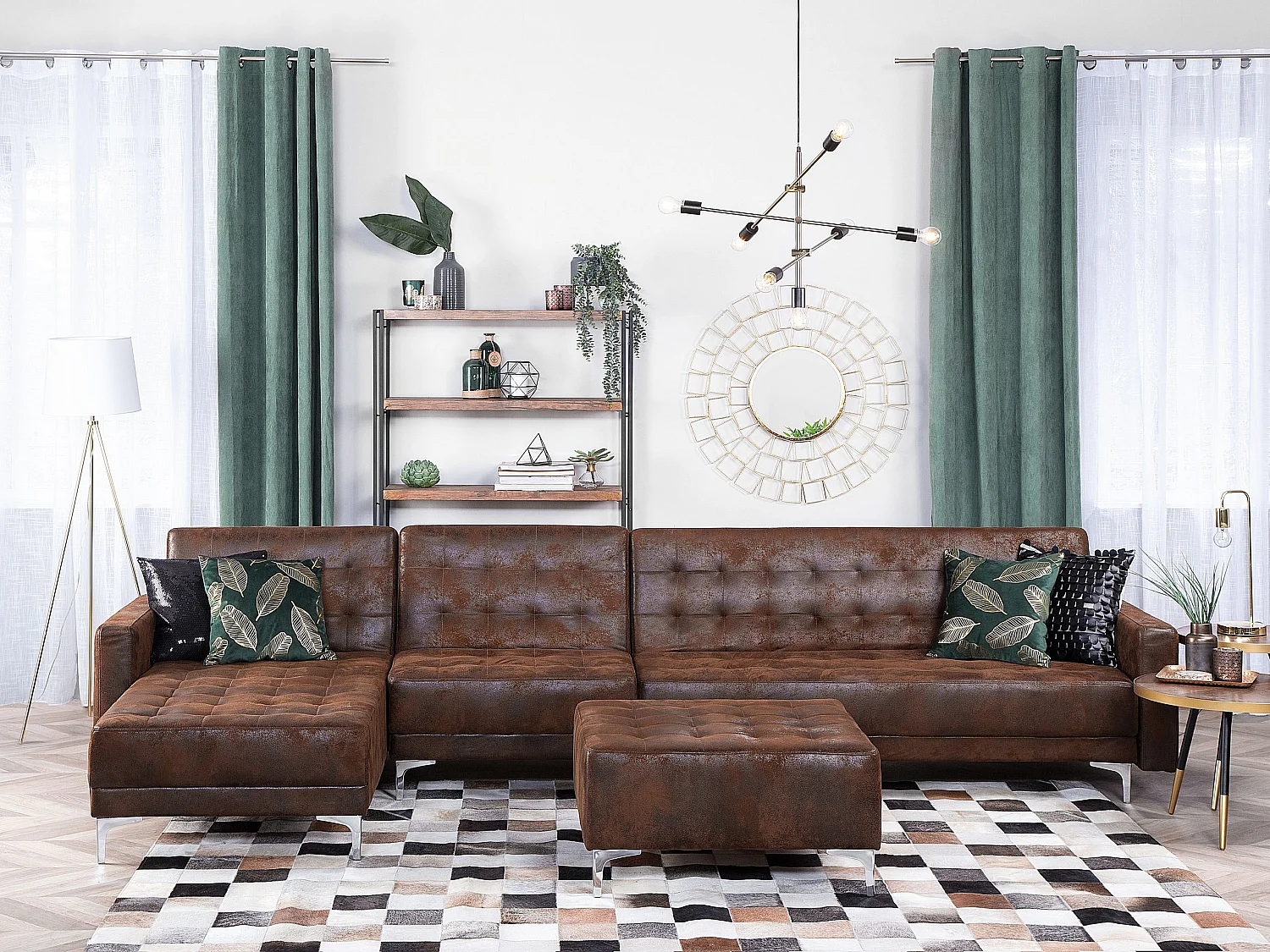 Modulsofa Schlaffunktion Lederoptik Old Style Braun rechtsseitig Aberdeen