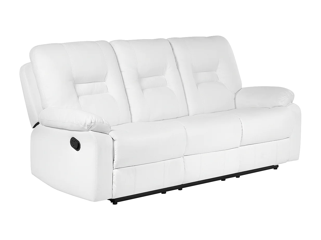 Sofa manuell verstellbar BERGEN Kunstleder Weiss 3-Sitzer