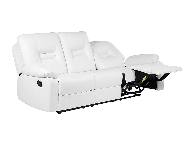 Sofa manuell verstellbar BERGEN Kunstleder Weiss 3-Sitzer
