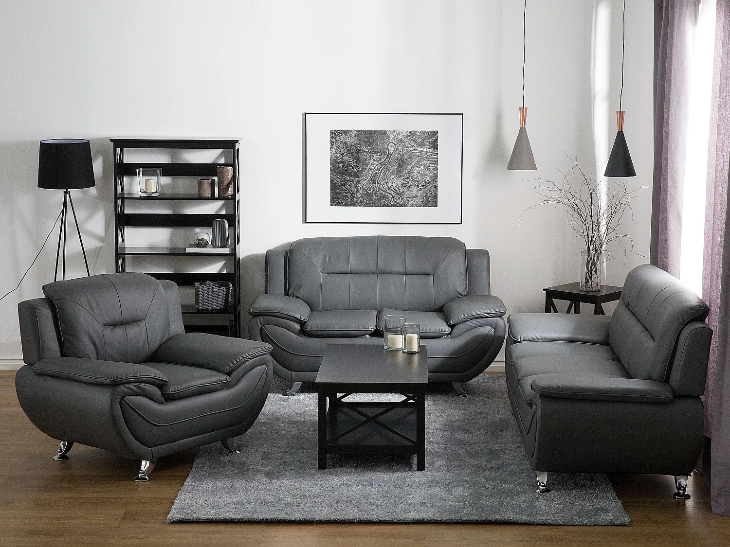 Bank LEIRA Kunstleer Grijs 3-zitter