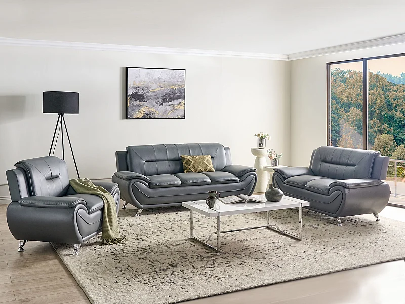 Bank LEIRA Kunstleer Grijs 3-zitter